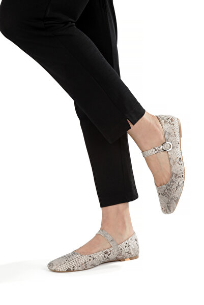 LUNA SHOES Balerini pentru femei Gold Mary Jane cu model din piele de șarpe - Pantofi de zi cu zi, eleganti și strălucitori