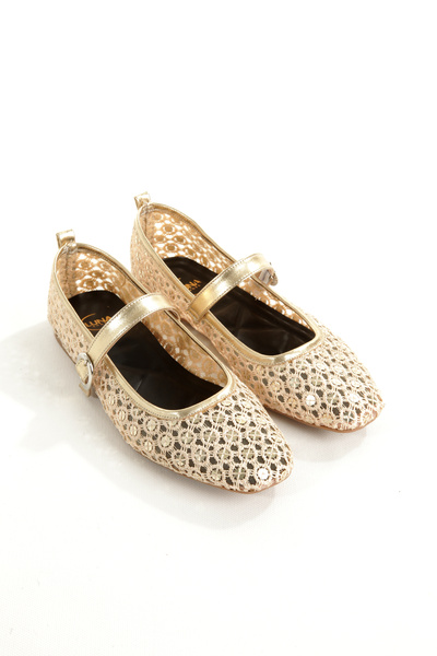 LUNA SHOES Balerini pentru femei Gold Gold Lace Mary Jane - Pantofi de zi cu zi, eleganti și strălucitori