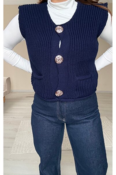 Butik Yuvia Rahat Kesim Bisiklet Yaka Lacivert Süveter