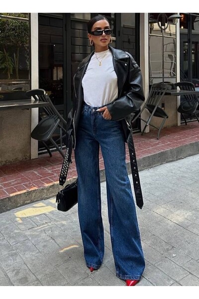 MADAME MELEK الموسم الجديد أرجل واسعة بنطال جينز واسع الساق فضفاض