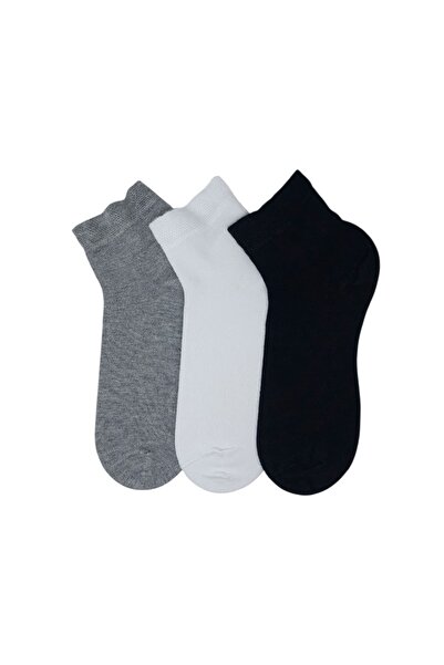 Chance Socks 3’lü Siyah Beyaz Gri Erkek Lastiksiz Yarım Konç Dikişsiz Çorap Seti