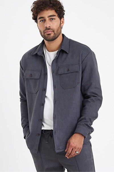 MADZEYMODA New Season Men's Scuba Gray Suede Shirt Mz19808