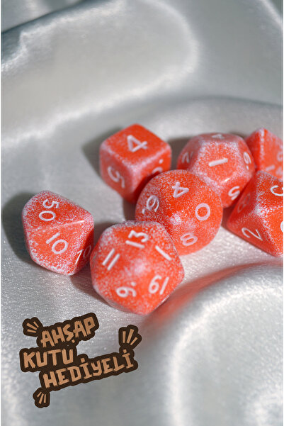 DiceLand Turuncu ve Sprey Beyaz El Yapımı DND Zar Seti – DiceLand, 7’li RPG Z...
