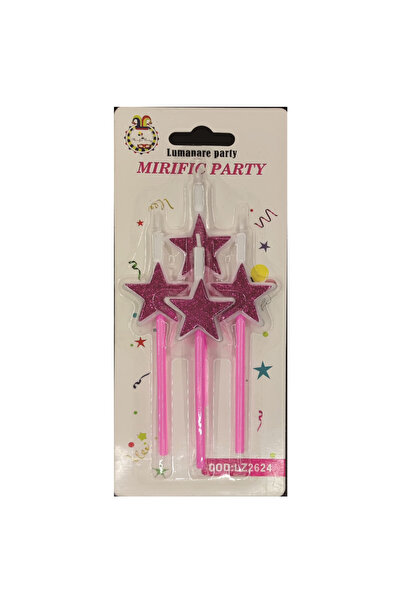 Mirific Party Set of 4 cake candles - pink and purple with glitter, 13 cm, star