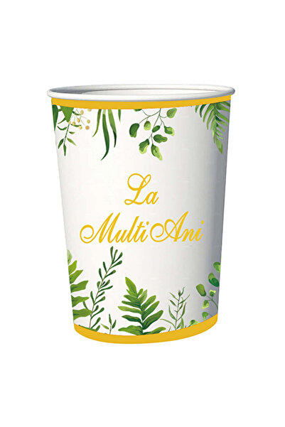 Mirific Party Set of 8 paper cups, white/green/gold, 8.7 cm, Happy Birthday, ...
