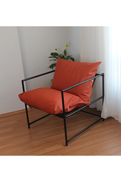 SLLER Klas Model Portatif Metal İskeletli Berjer, Kremit Renk Tonu Suni Deri Döşeme Berjer