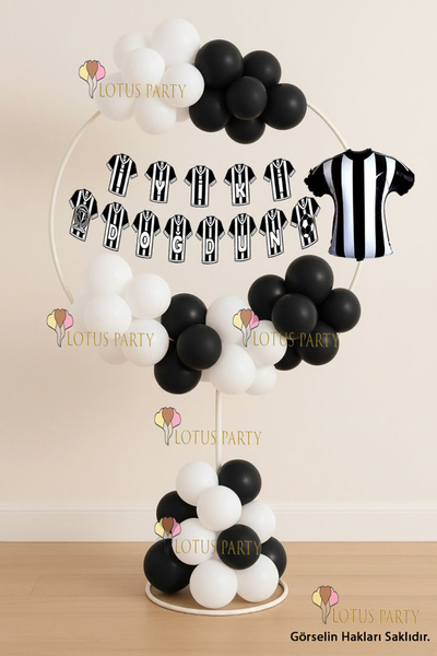 LOTUS PARTY Fan-Themed Birthday Stand Football-Themed Birthday Stand Black and White Fan Birthday