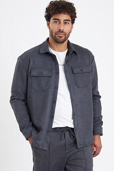 MADZEYMODA New Season Men's Scuba Gray Suede Shirt Mz19808