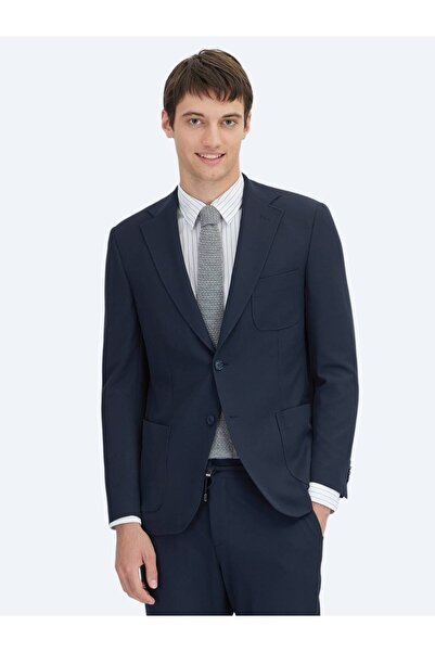 Kip Navy Blue Plain Modern Fit Knitted Suit