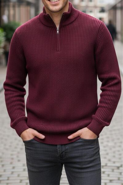 Oksit Nex Half Zipper Mock Neck Thick Men's Sweater