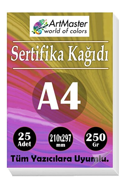 Artmaster A4 Sertifika Kağıdı 25 Adet Gramajlı Fotokopi Kağıdı 250 gr Tüm Yaz...