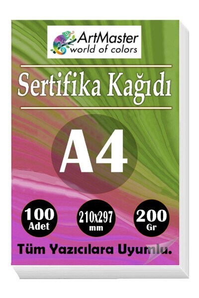 Artmaster A4 Sertifika Kağıdı 100 Adet Gramajlı Fotokopi Kağıdı 200 gr Tüm Ya...