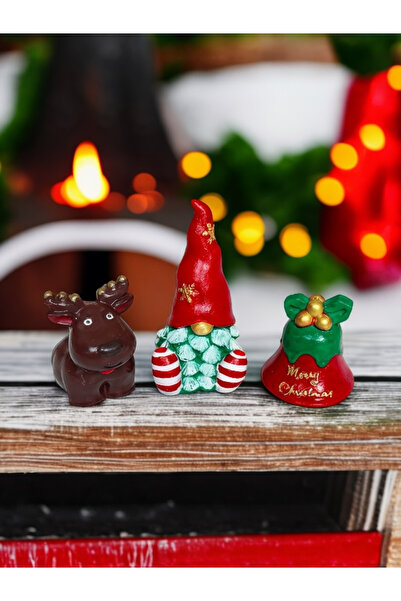 magnocandles Set de 3 figurine de Crăciun de Anul Nou, cerb, noroc, clopot