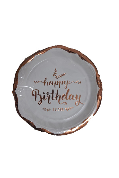 Mirific Party Set of 8 cake plates, white & pink gold, 18 cm, 'Happy Birthday' PZ3819