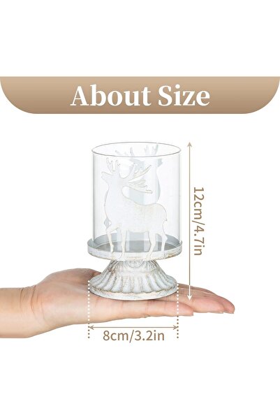 DELPI Set de 2 suporturi pentru lumânări din metal/sticlă, temă de Crăciun, aspect vintage, alb/auriu