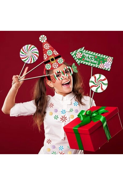 DELPI Photo Props Set, 30-piece Christmas & New Year Party Accessories, Red