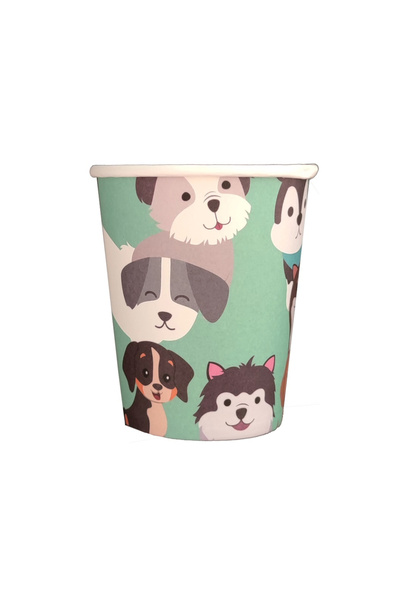 Mirific Party Set of 8 multicolor paper cups, 8.7 cm, puppies