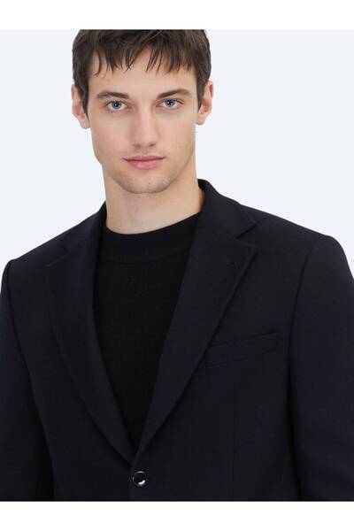 Kip Black Straight Modern Fit Wool Blended Jacket