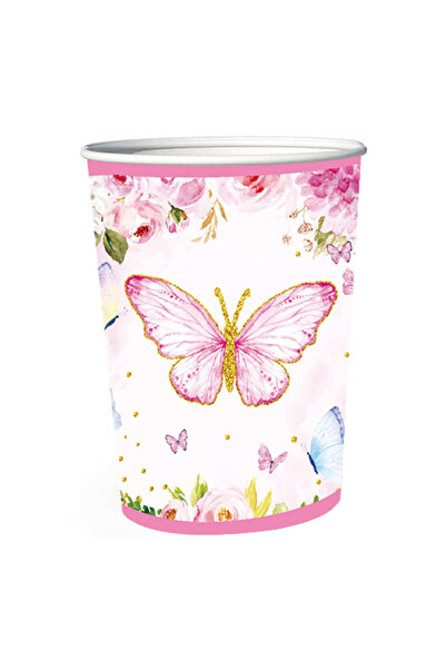 Mirific Party Set of 8 multicolor paper cups, 8.7 cm, butterflies, PZ3862