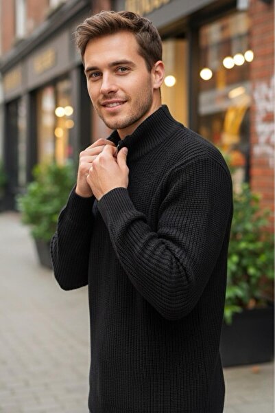 Oksit Nex Half Zipper Mock Neck Thick Men's Sweater