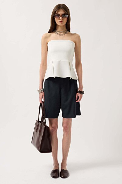 Maxi modena Pleated Strapless White Blouse