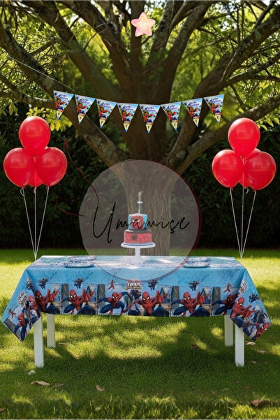 Umamiçe Spider-Man Mini Party Set – Tablecloth + Banner + 10 Metallic Red Bal...