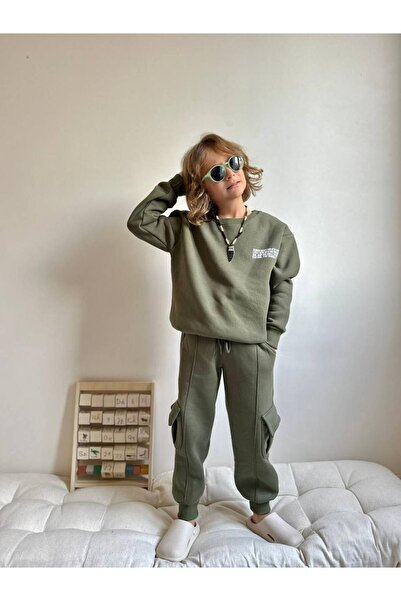 Jolly Kids Boy's Cargo Pocket Piece Winter Sweatshirt Set with Tracksuit