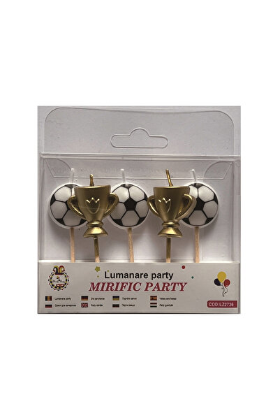 Mirific Party Set de 5 lumânări pentru tort, aurii și albe, cupă de fotbal (P...