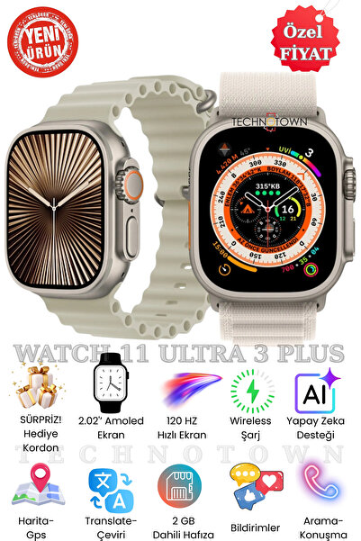 TECHNOTOWN Watch11 Ultra 3 Plus Akıllı Saat| ChatGPT|NFC|Arama-Konuşma|Mesaj ...