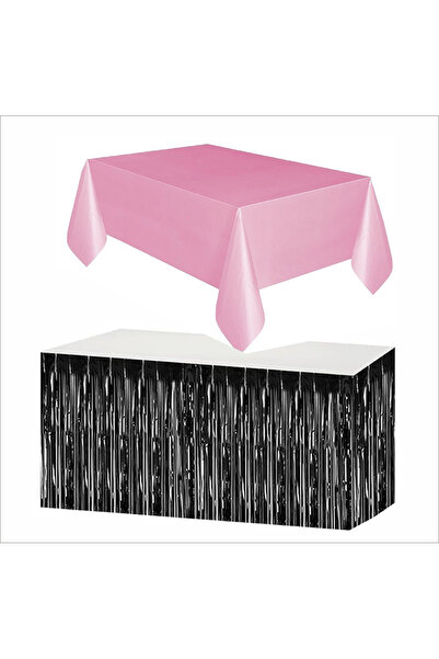 ZENVİVA Pink Tablecloth, Black Table Skirt
