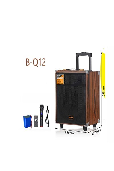 BAAB مكبر صوت بلوتوث ترولي B-Q12 مزود بميكروفون لاسلكي ومكبر صوت خارجي مقاس 12 بوصة