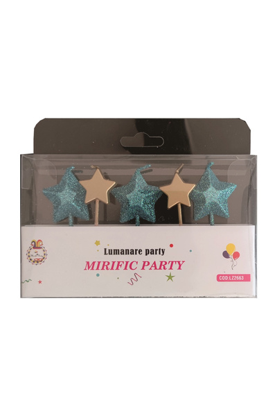 Mirific Party Set de 5 lumânări pentru tort aurii, albastre cu sclipici, 5 cm...
