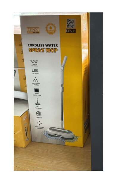 Denx ممسحة كهربائية لاسلكية - دوران مزدوج، رذاذ ماء، مصابيح LED، خزان سعة 200 مل، بطارية تدوم 50 دقيقة