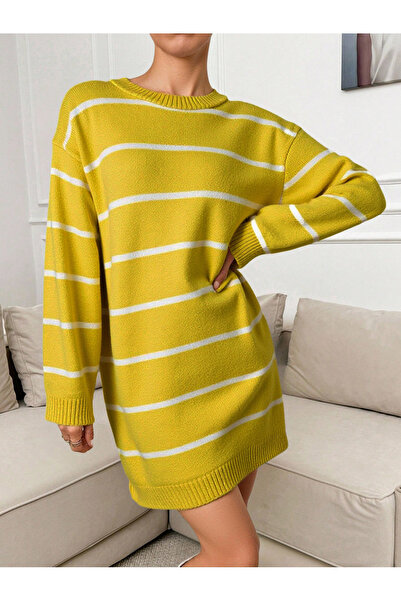 Knitoryx Rochie pulover tricotată în dungi pentru femei supradimensionat largi croială (4 culori)