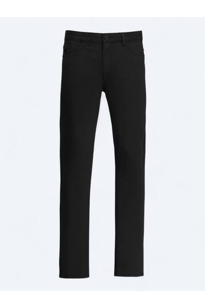 Kip Black Plain Woven Slim Fit Casual Cotton Blended Trousers