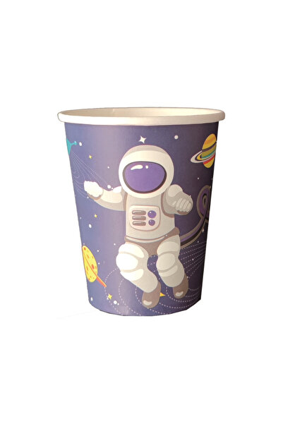 Mirific Party Set of 8 multicolor cardboard cups, 8.7 cm, astronaut