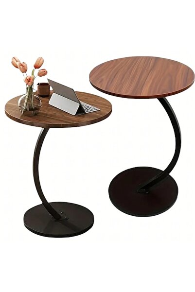 EBA Round Modern Coffee Table for Living Room or Bedroom, 40 cm Top, Metal Legs, Brown