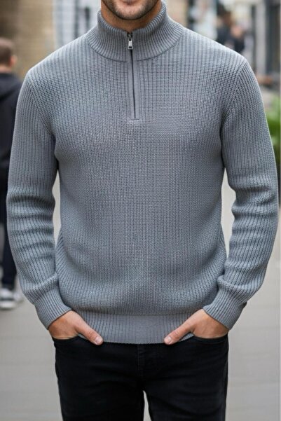 Oksit Nex Half Zipper Mock Neck Thick Men's Sweater
