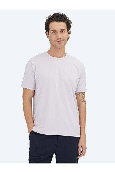 Kip Lilac Plain Crew Neck Cotton Blend T-Shirt