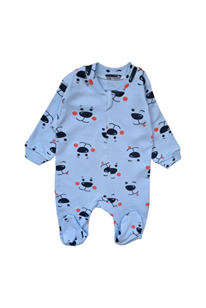 Miniworld Salopeta baieti cu botosei de bumbac, imprimeu cu animale, 6-9 luni, 74 cm, albastru