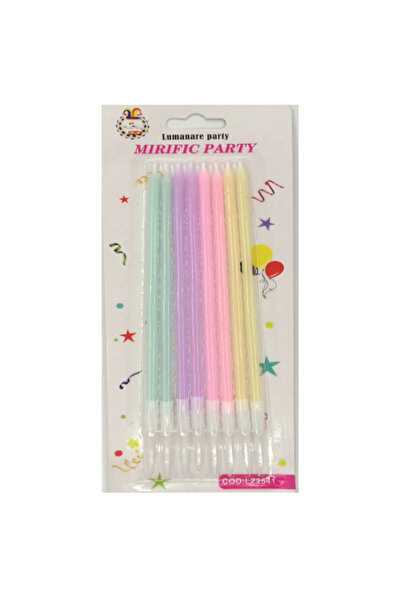 Mirific Party Set de 8 lumânări pentru tort - verde, violet, roz, galben, 14 cm
