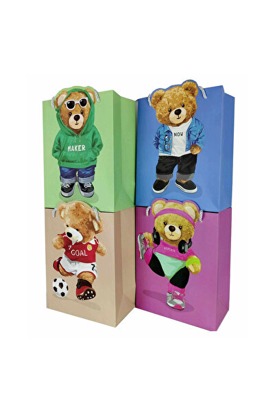 Mirific Party Set de 4 pungi cadou multicolore, 32x26x12 cm, ursuleț de pluș,...