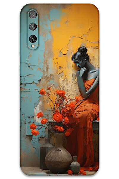 MRCİLETİSİM غطاء خلفي لهاتف هواوي P Smart S / Y8P بنمط HD مطبوع - امرأة وحيدة