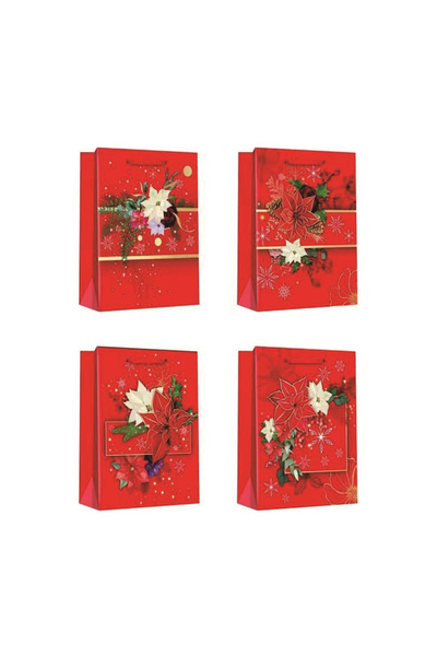 Mirific Party Set de 4 pungi cadou, roșu multicolor, 40 x 30 x 12 cm, Poinsettia