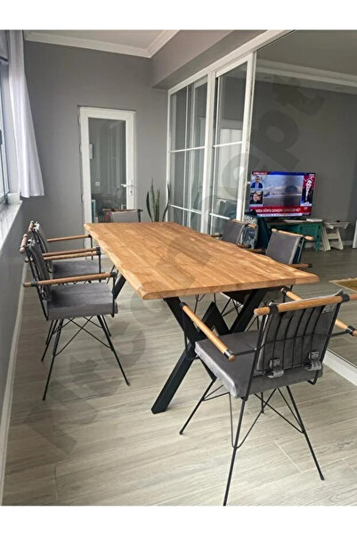 MODERN LİFEE ÖZEL T. DEMİR AYAK DOĞAL KENAR AHŞAP YEMEK MASASI