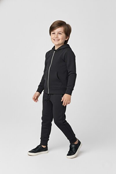 Mnk Baby&Kids Boy's Zipper Closure Hooded Transitional Tracksuit Set M00765 Smoked