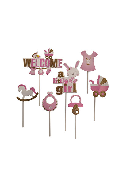 Mirific Party Topper set, pink, white, gold with glitter, 19×12.5 cm, baby