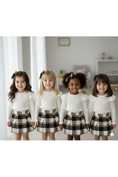 TREND NATURAL Girl's Plaid Skirt Badi Buckle Suit Set 3-8 Years Old