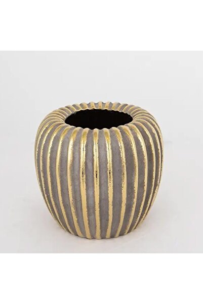 EUROLAMP Ceramic Vase H19 cm Gray Concrete with Gold Details