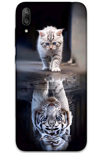 MRCİLETİSİM غطاء خلفي لهاتف هواوي Y7 برايم 2019 بنمط HD مطبوع - انعكاس القطط